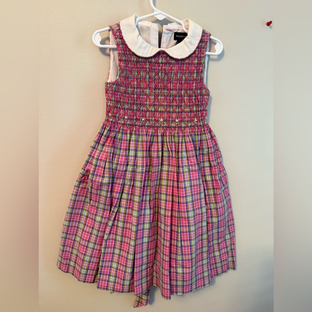 Ralph Lauren Multicolor Plaid Kids Dress With Peter Pan Collar